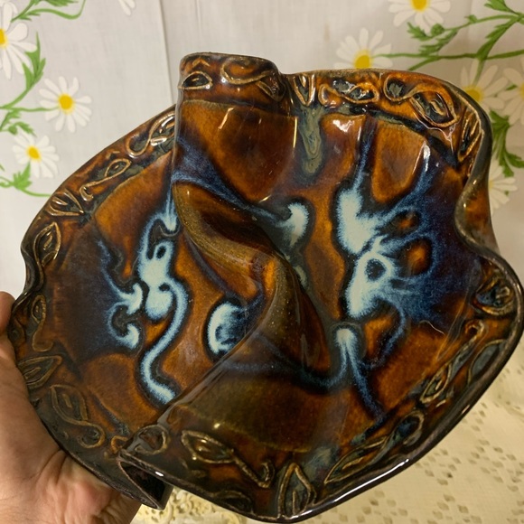Hilborn pottery engraved drip glaze wrinkle dish - Picture 4 of 6